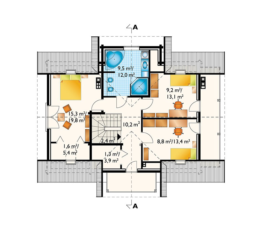 Log Home Plan with 3 Bedrooms and 2-Sided Fireplace - 80251R - 3