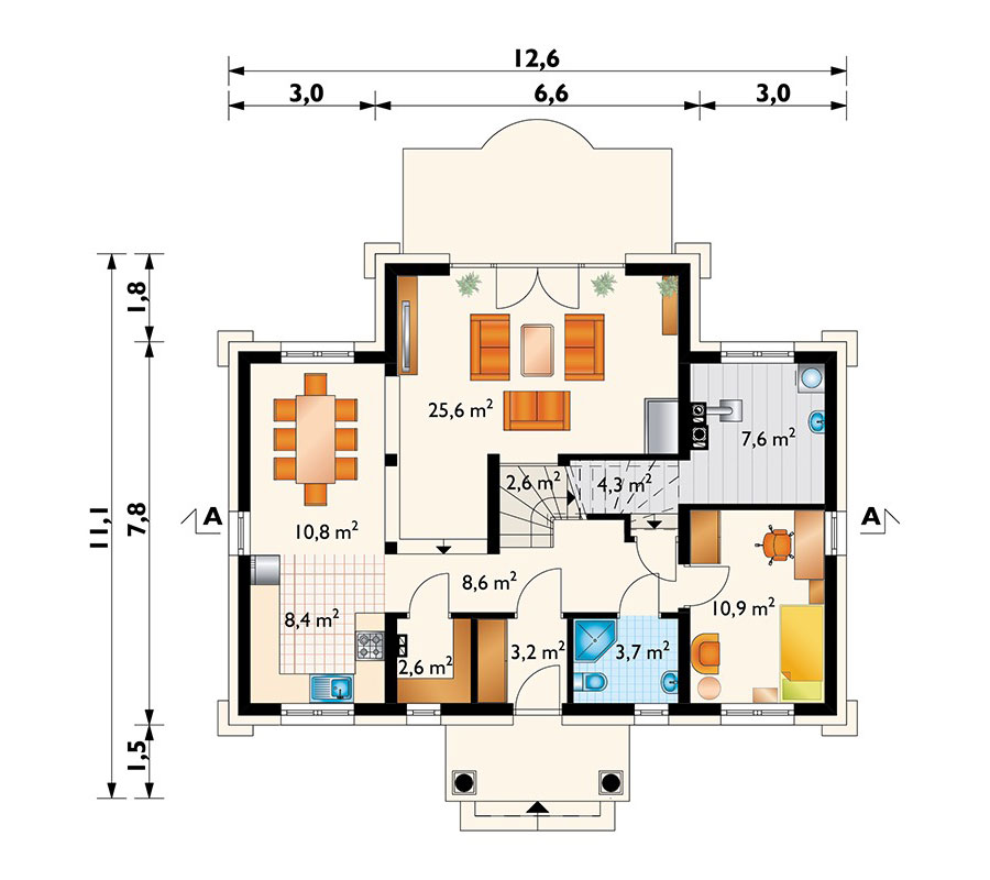 4-Bedroom, 1900 Sq Ft Floor Plan with Corner Fireplace - 58791R - 3