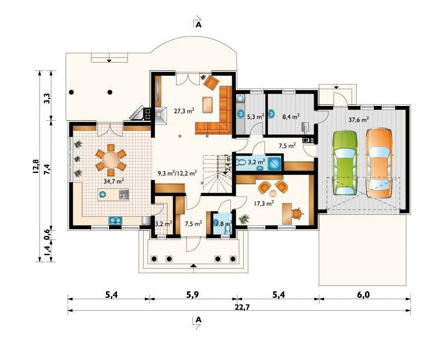 2400 Sq Ft House Plan with Attached Garage and Large Kitchen - 17549R - 3