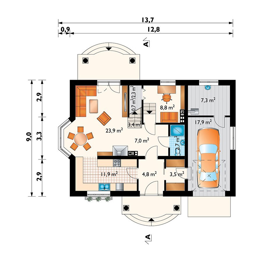 House Plan with 4 Bedrooms, 2 Home Offices and 1-Car Garage