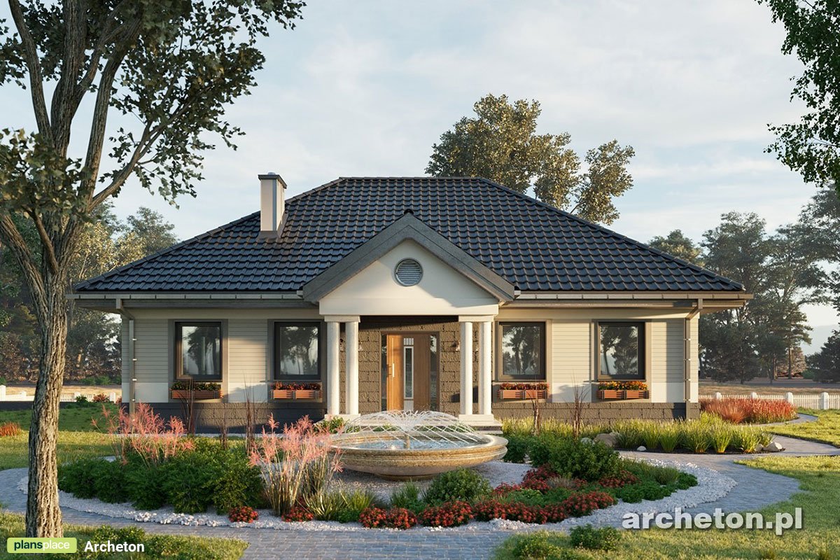 1200 Sq Ft Hip Roof Cottage House Plan with Fireplace