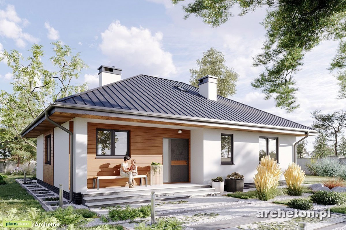 European Plan with Fireplace in center of House and Hip Roof