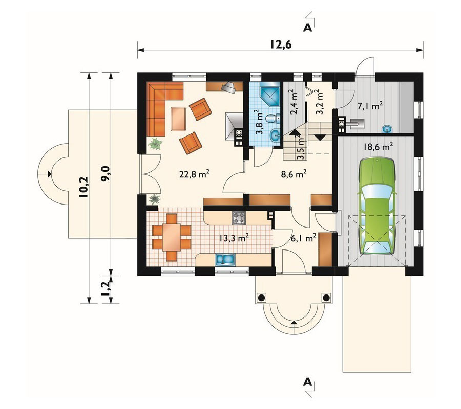 1700 Sq Ft Cottage Home Plan with Living Room above Garage
