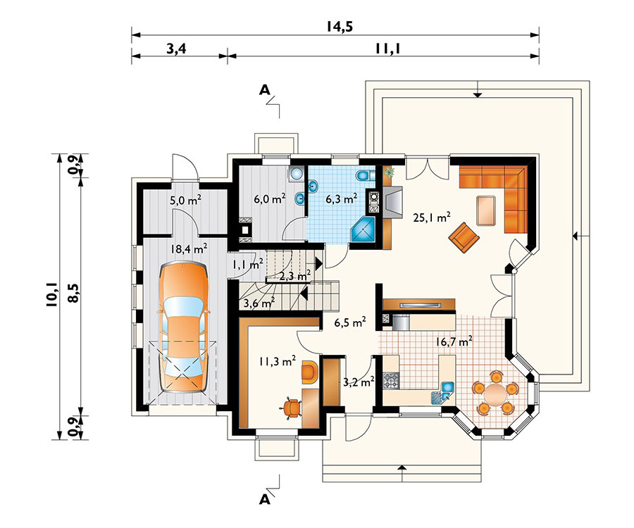 2000 Sq Ft Home Plan with Basement, Corner Deck and Garage - 18501R - 3