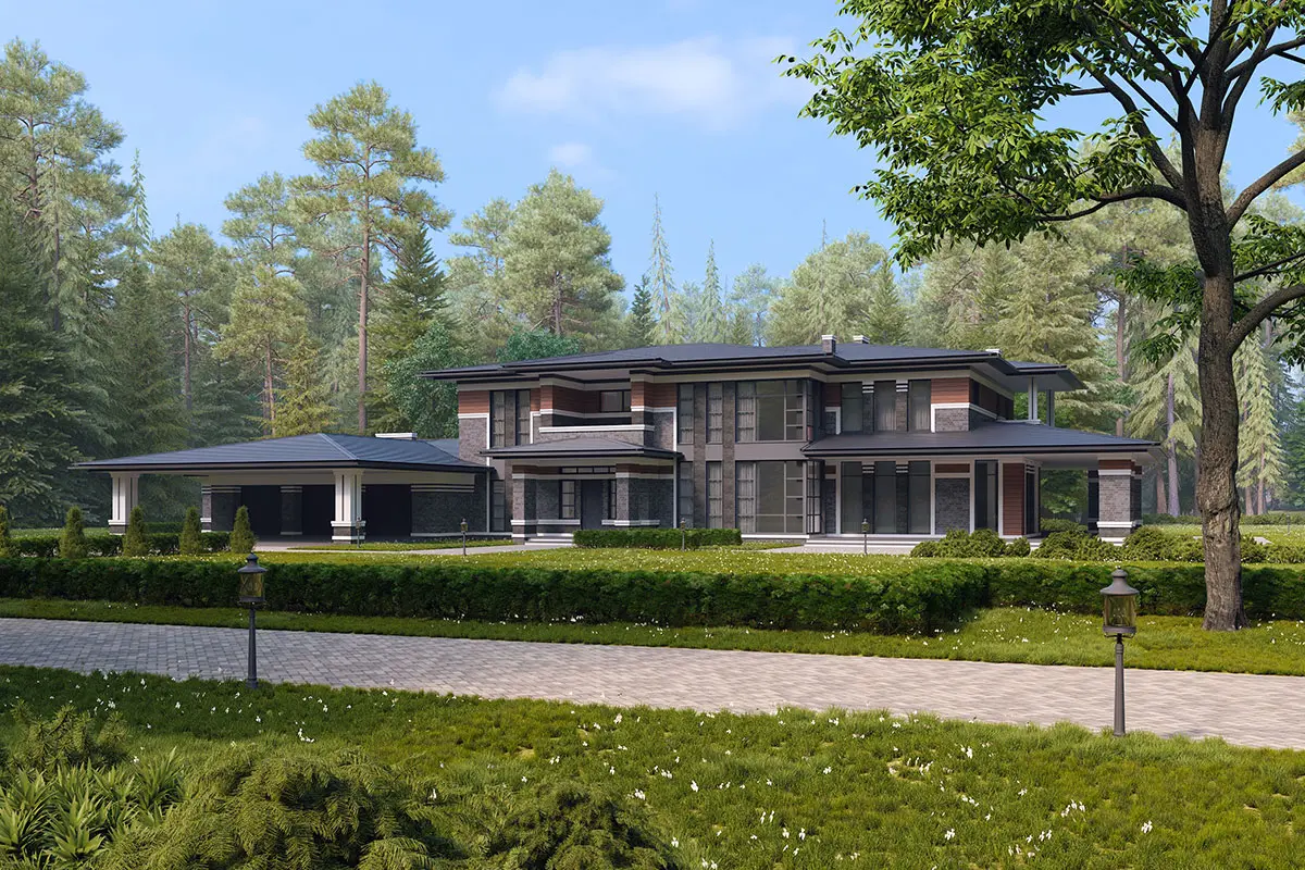 House Plan: 6373 ft², 2 Stories, 5 Beds, Home Office, 5 Baths, Open Floor Plan, 3-Car Garage