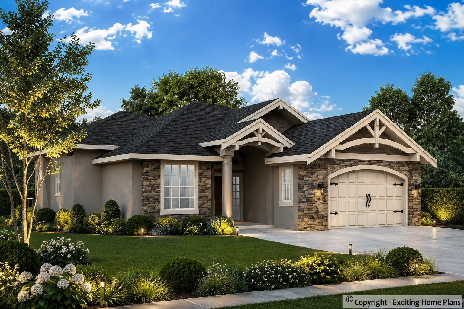 1-Story House Plan with Basement 1522 ft²: 3 Beds, 3 Baths, Open Floor Plan, 2-Car Garage