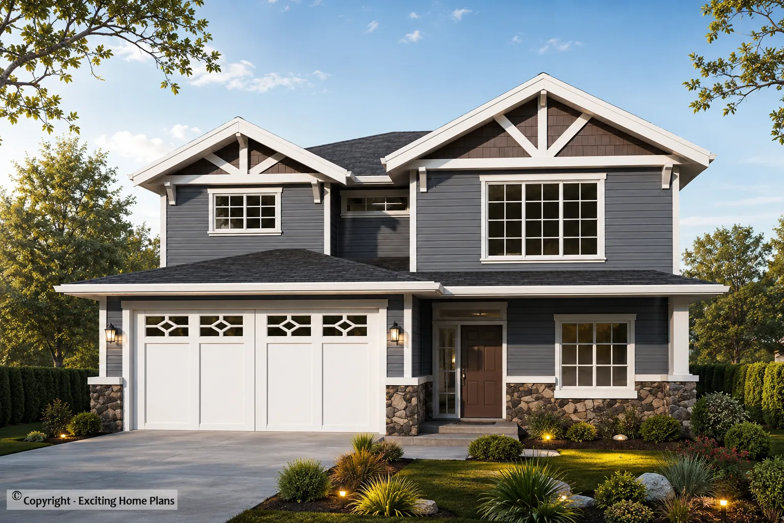 2-Story House Plan 2444 ft²: 5 Beds, Home Office, 3 Baths, Open Floor Plan, 2-Car Garage
