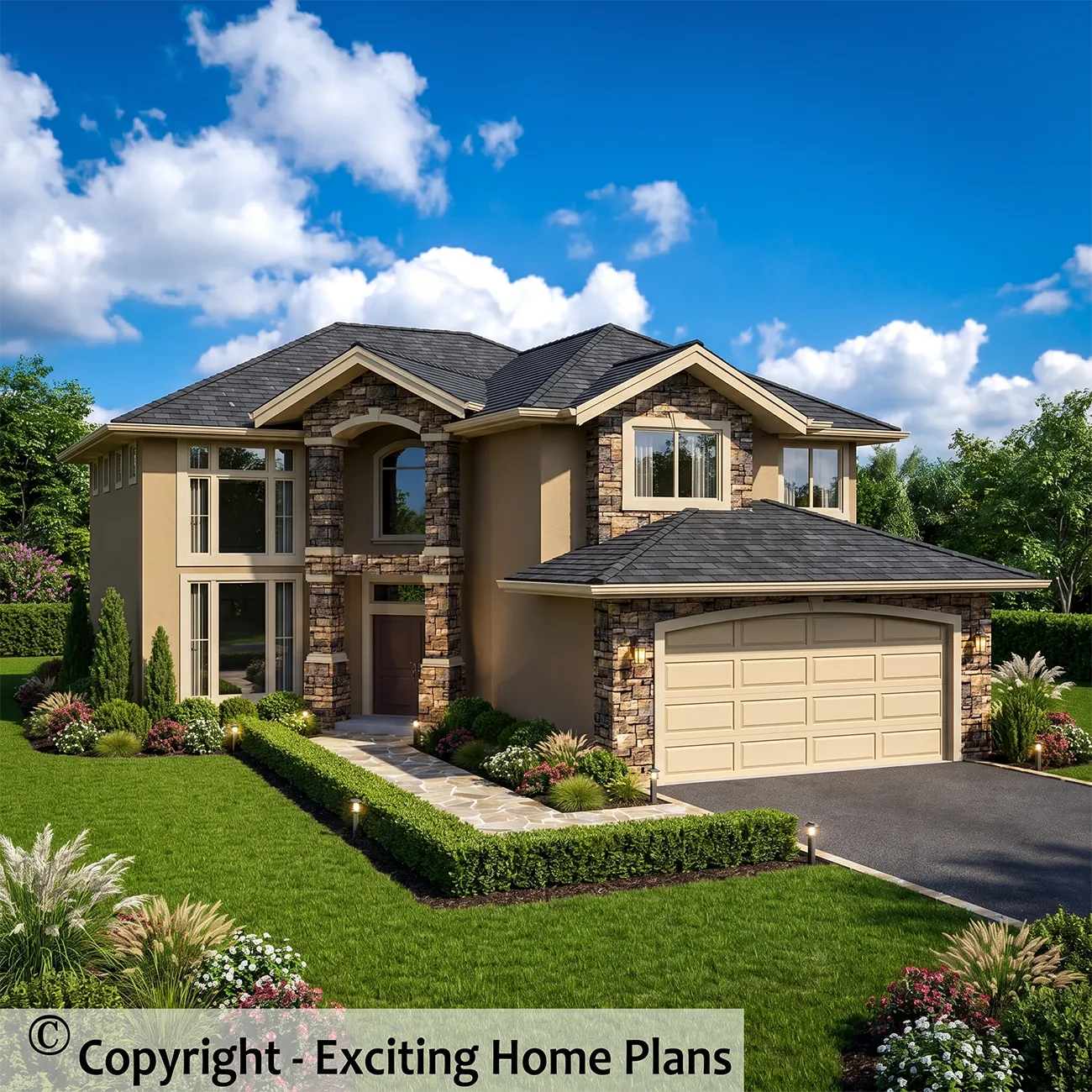 2-Story House Plan with Basement 2285 ft²: 4 Beds, Home Office, 3.5 Baths, Open Floor Plan, 2-Car Garage