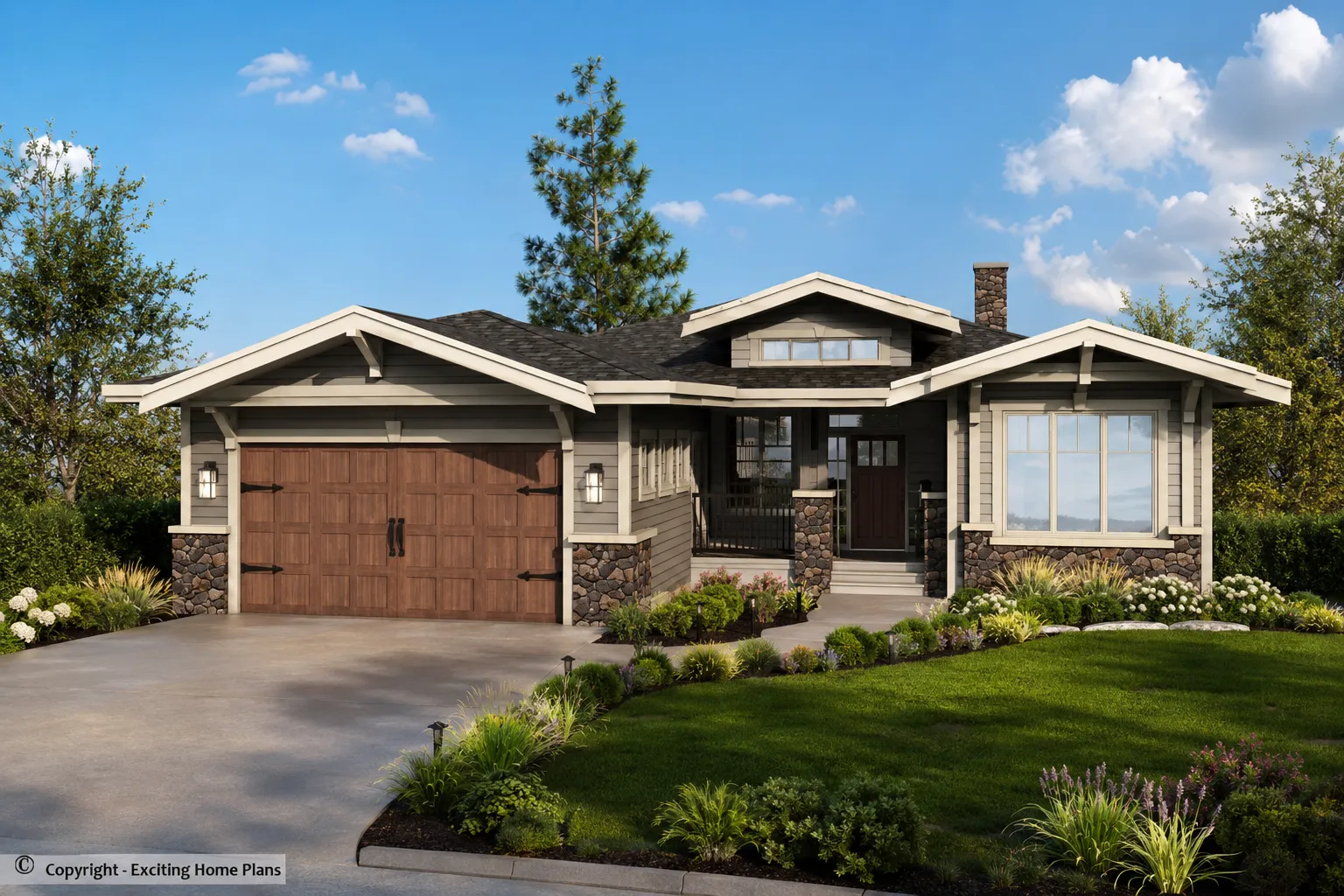 1-Story House Plan with Basement 1675 ft²: 3 Beds, Home Office, 3 Baths, Open Floor Plan, 2-Car Garage