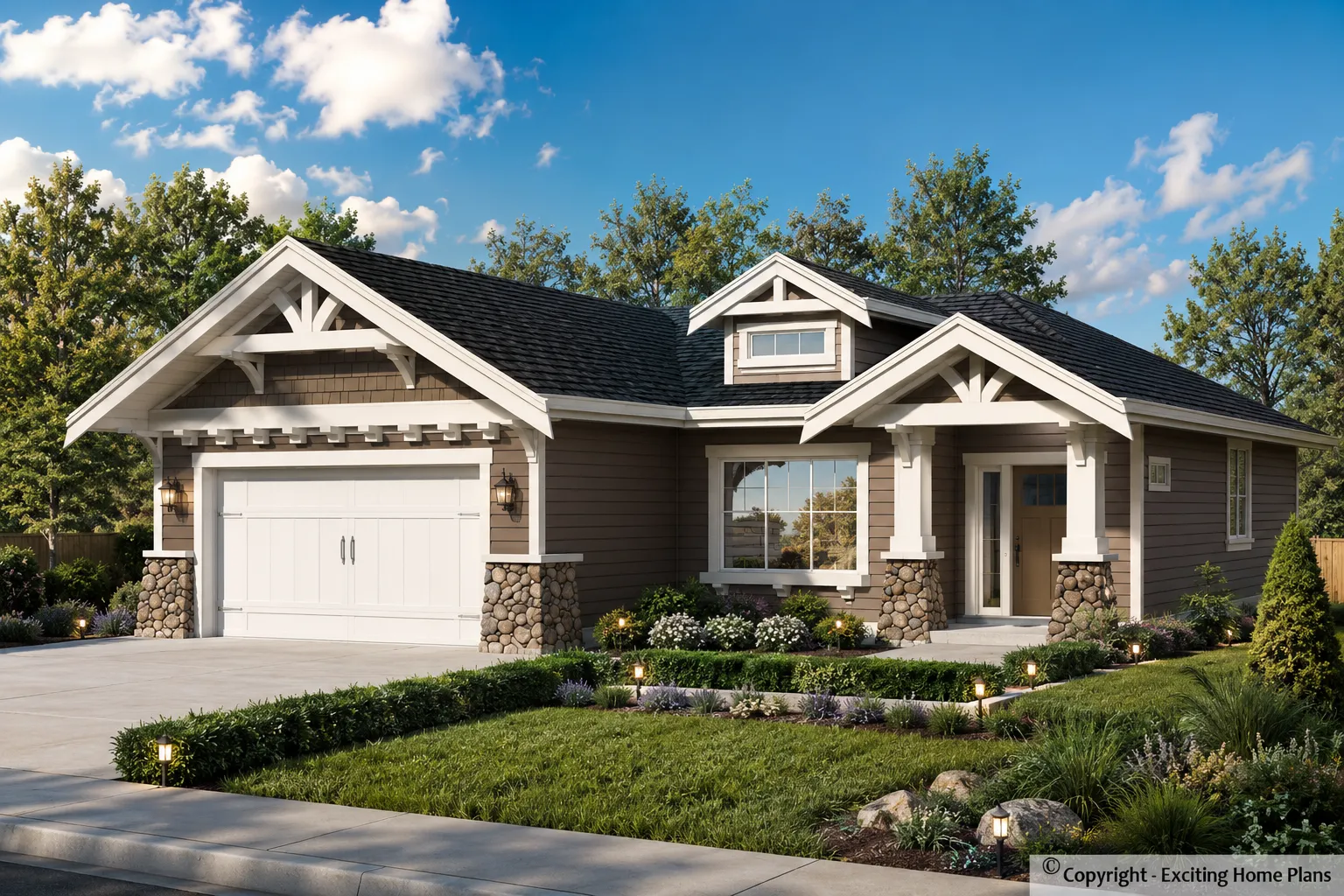 1-Story House Plan with Basement 1692 ft²: 5 Beds, Home Office, 3 Baths, Open Floor Plan, 2-Car Garage