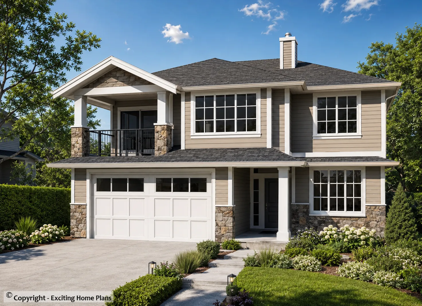 2-Story House Plan 2491 ft²: 4 Beds, Home Office, 3 Baths, Open Floor Plan, 2-Car Garage