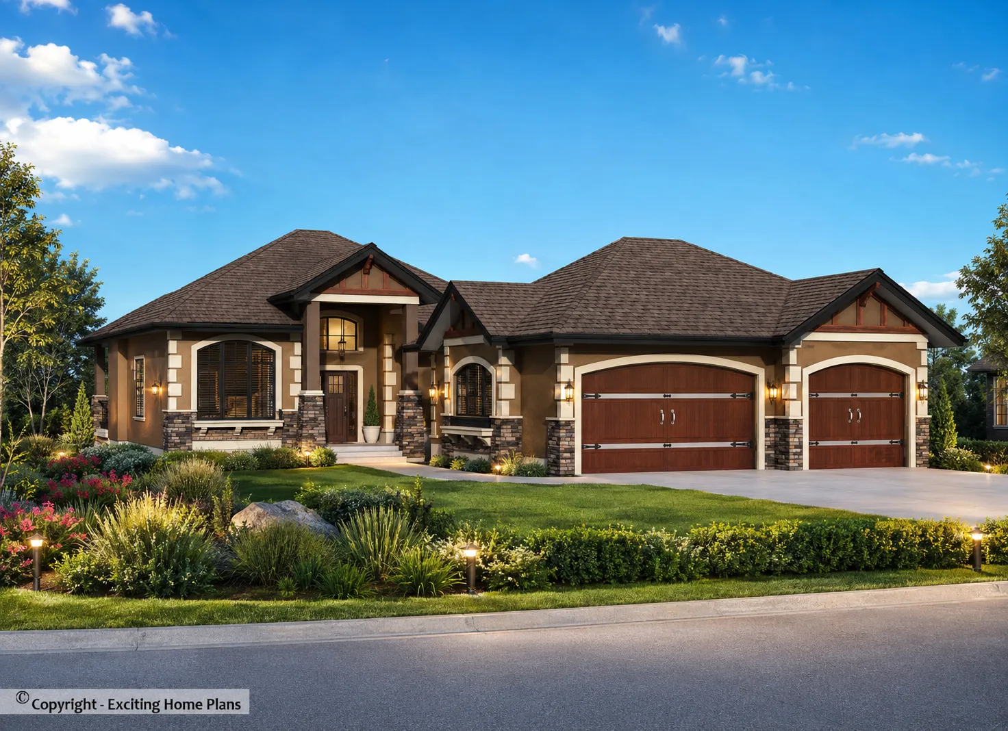 1-Story House Plan with Basement 2299 ft²: 5 Beds, Home Office, 3 Baths, Open Floor Plan, 3-Car Garage