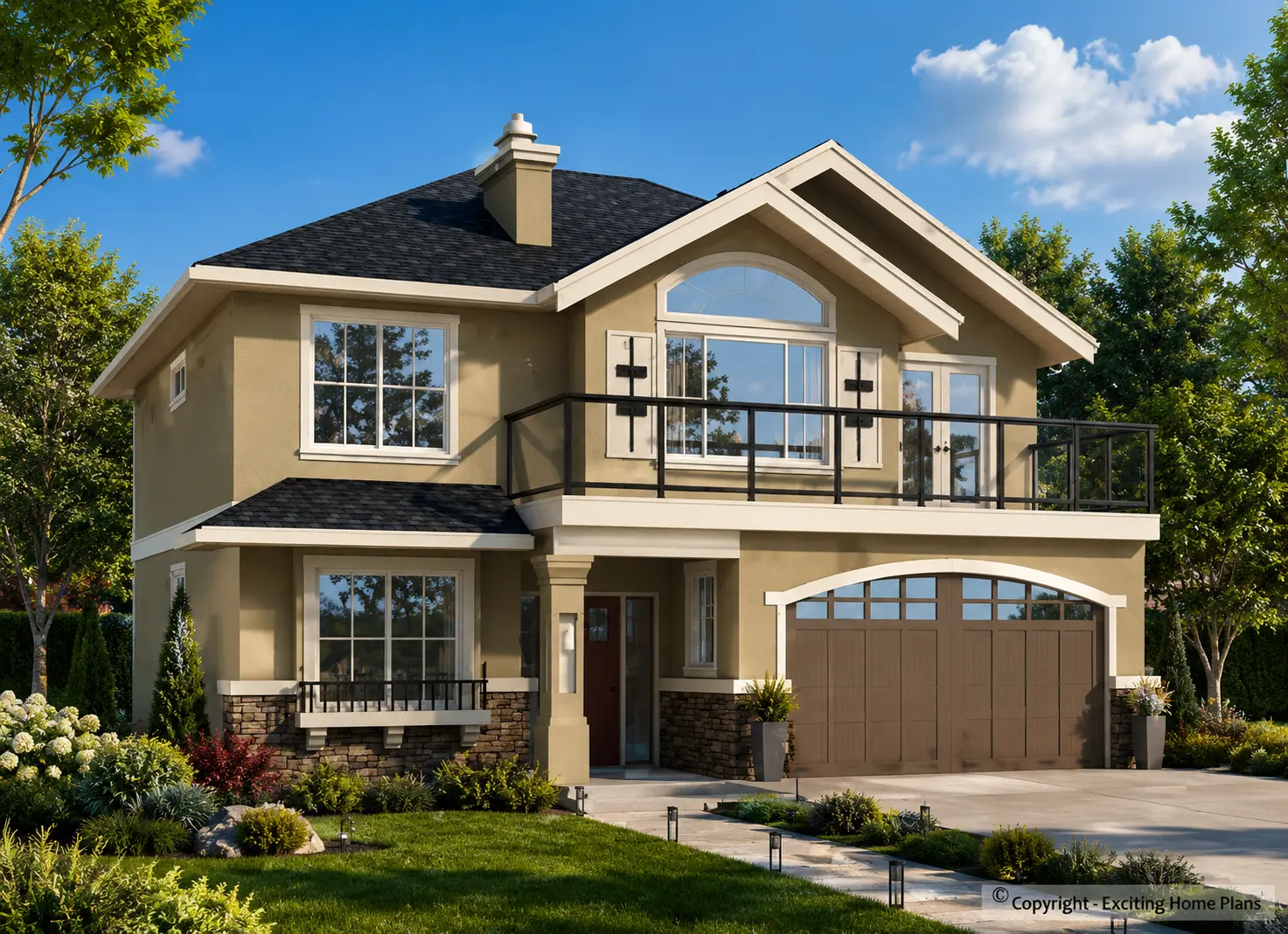 2-Story House Plan 2585 ft²: 4 Beds, Home Office, 3 Baths, Open Floor Plan, 2-Car Garage