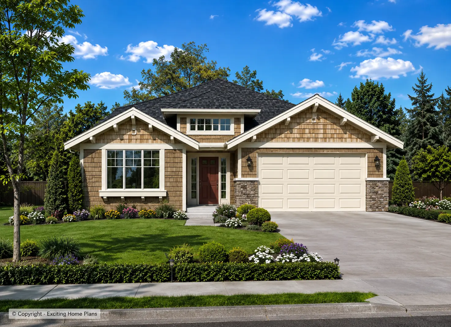 1-Story House Plan with Basement 1491 ft²: 5 Beds, 3 Baths, Open Floor Plan, 2-Car Garage