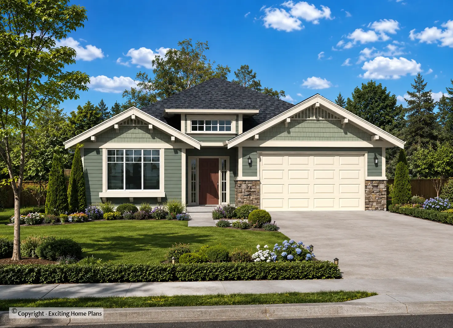 1-Story House Plan with Basement 1491 ft²: 5 Beds, 3 Baths, Open Floor Plan, 2-Car Garage