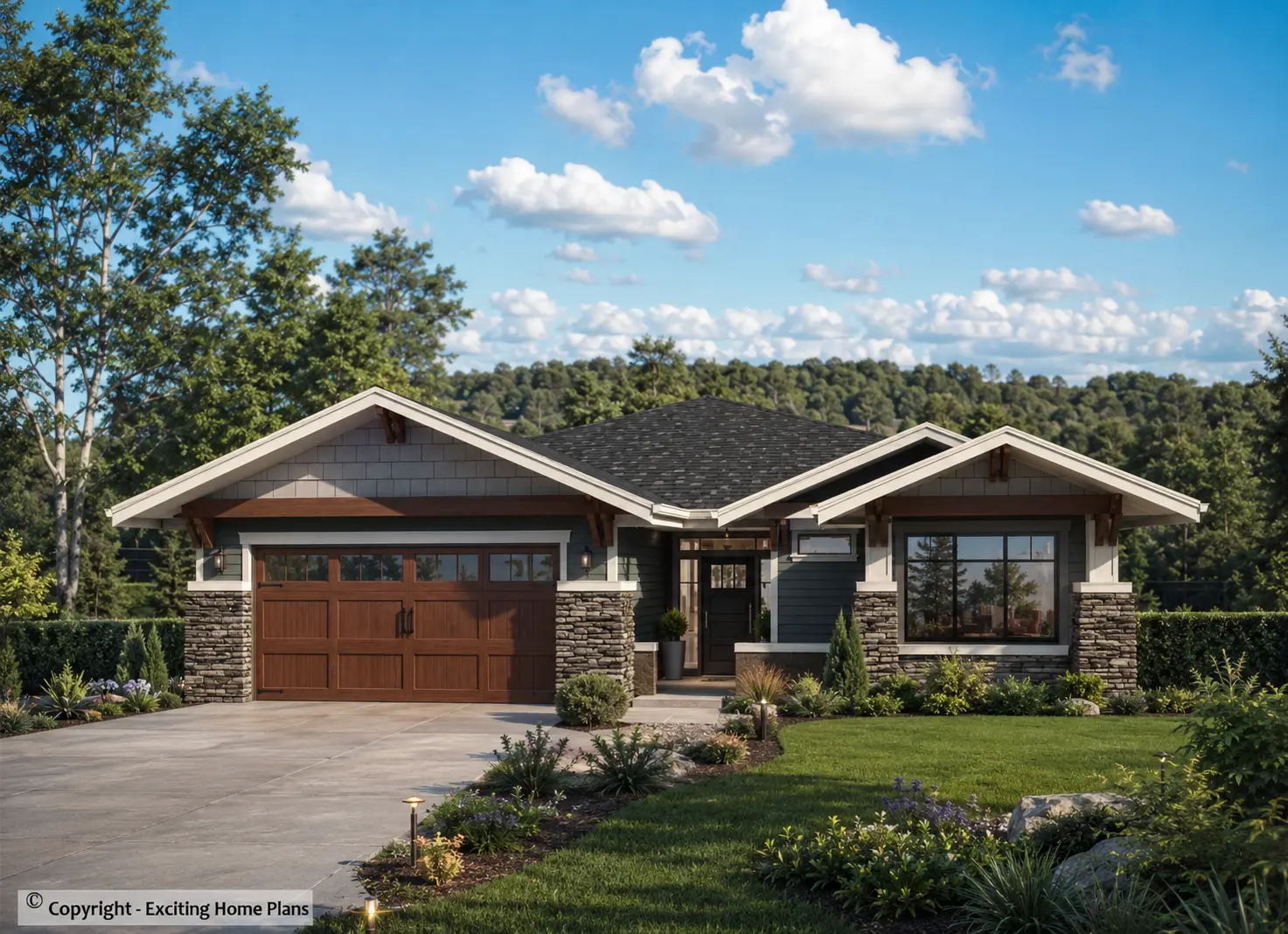 1-Story House Plan with Basement 1515 ft²: 4 Beds, 3 Baths, Open Floor Plan, 2-Car Garage