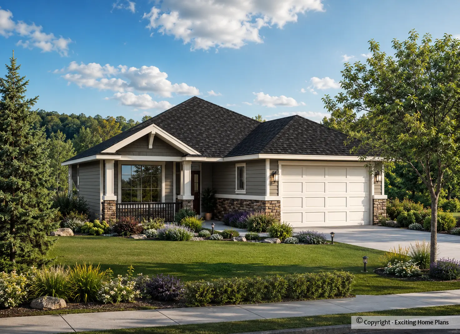 1-Story House Plan with Basement 1524 ft²: 5 Beds, 3 Baths, Open Floor Plan, 2-Car Garage