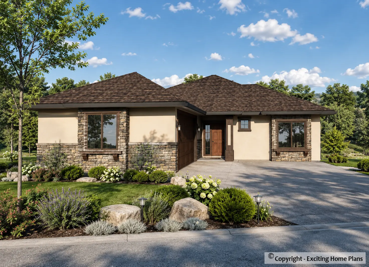 1-Story House Plan with Basement 1655 ft²: 4 Beds, Home Office, 3 Baths, Open Floor Plan, 2-Car Garage