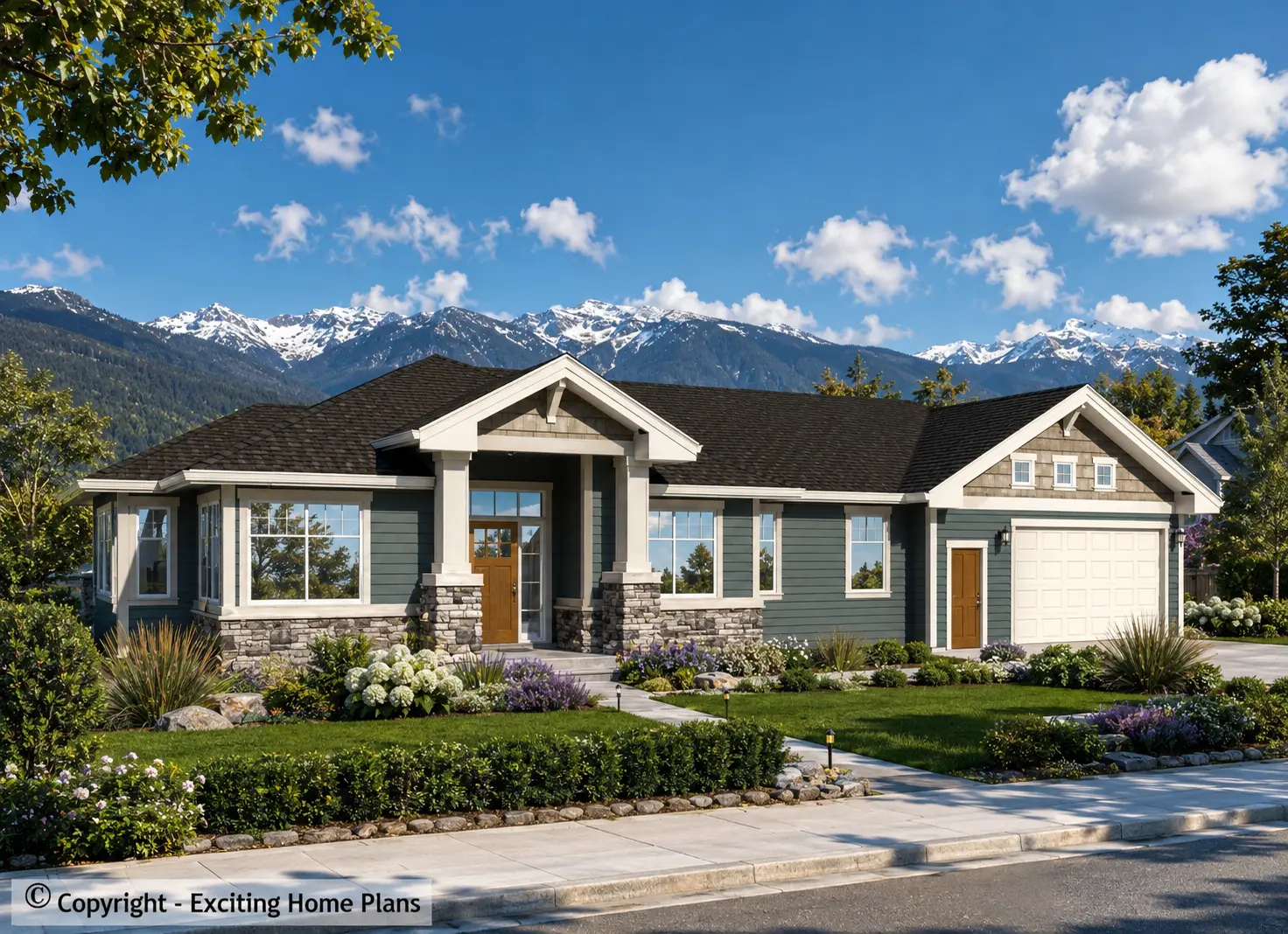 1-Story House Plan with Basement 1577 ft²: 3 Beds, Home Office, 2.5 Baths, Open Floor Plan, 2-Car Garage