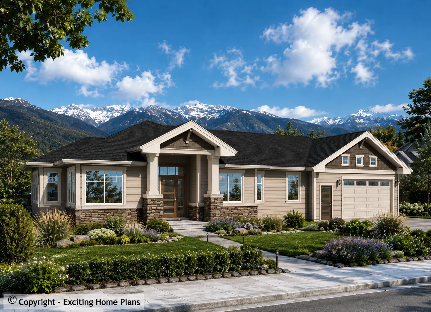 1-Story House Plan with Basement 1577 ft²: 3 Beds, Home Office, 2.5 Baths, Open Floor Plan, 2-Car Garage