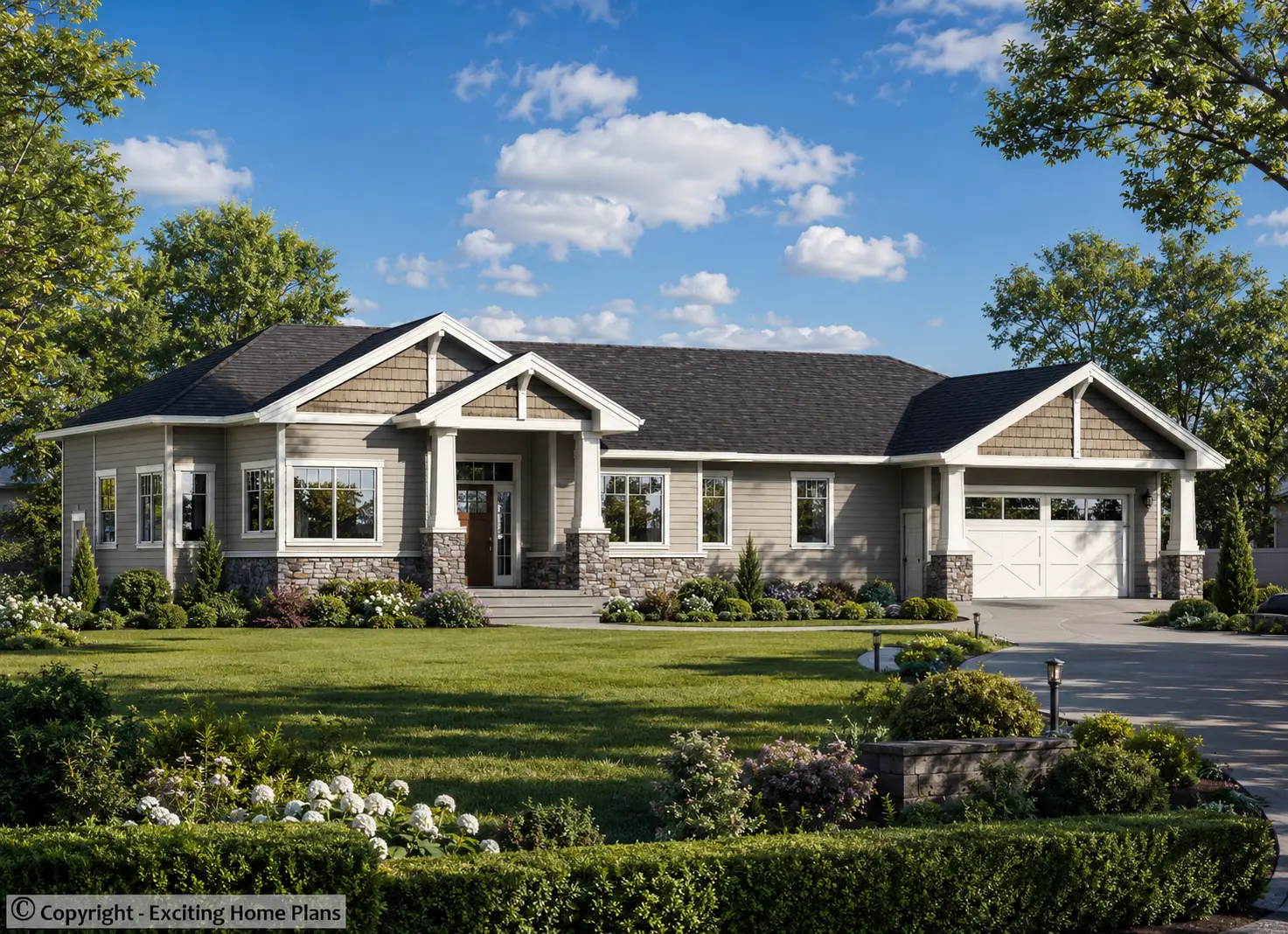 1-Story House Plan with Basement 1577 ft²: 3 Beds, Home Office, 2.5 Baths, Open Floor Plan, 2-Car Garage