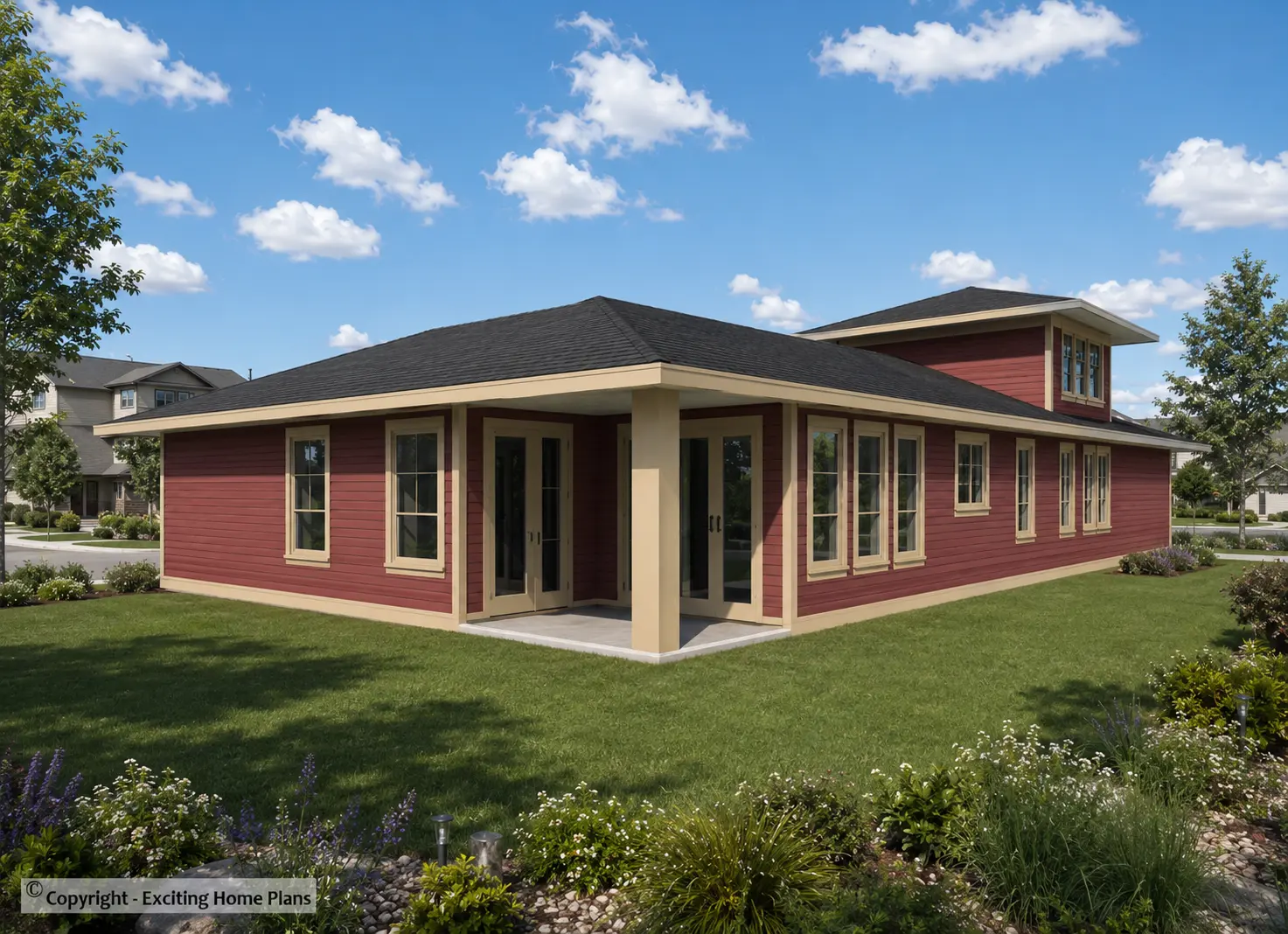 1.5-Story House Plan 2832 ft²: 2 Beds, Home Office, 3 Baths, 2-Car Garage