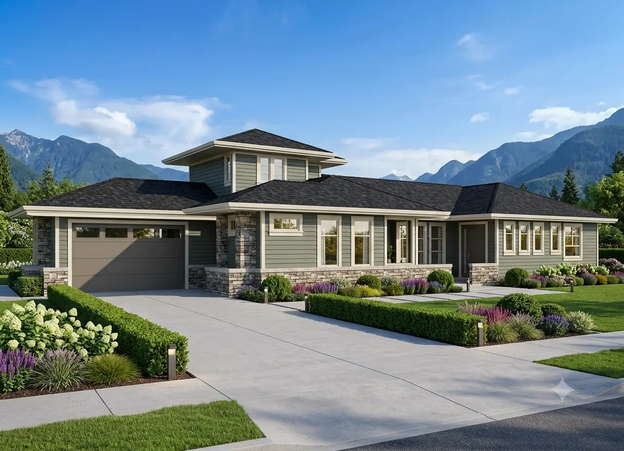 1.5-Story House Plan 2832 ft²: 2 Beds, Home Office, 3 Baths, 2-Car Garage