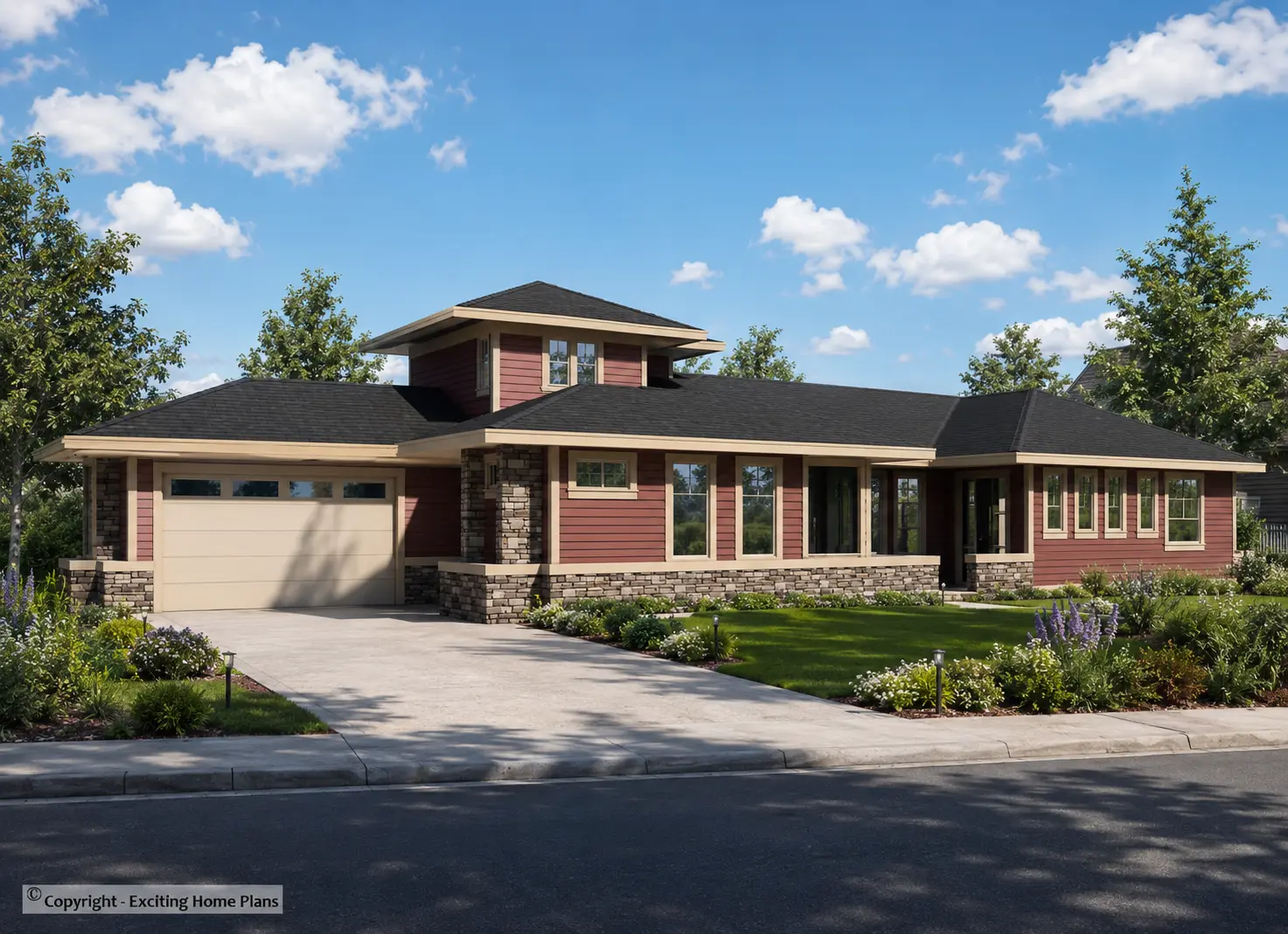 1.5-Story House Plan 2832 ft²: 2 Beds, Home Office, 3 Baths, 2-Car Garage