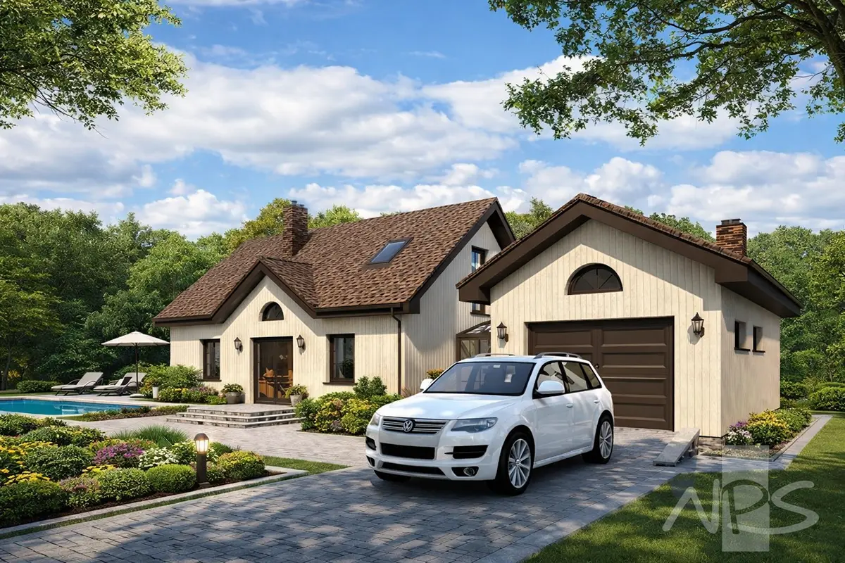 House Plan: 1104 ft², 1.5 Stories, 2 Beds, Home Office, 2 Baths, Open Floor Plan, 1-Car Garage