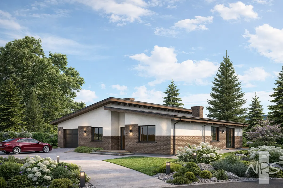 House Plan: 1361 ft², 1 Story, 3 Beds, 1 Baths, 1-Car Garage