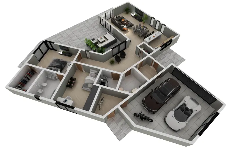 House Plan: 1485 ft², 1 Story, 2 Beds, 2 Baths, Open Floor Plan, 2-Car Garage