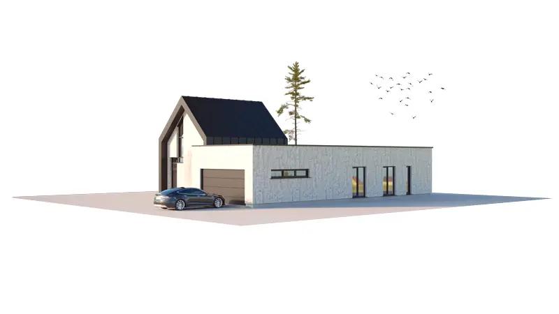 House Plan: 1243 ft², 1.5 Stories, 3 Beds, Home Office, 2 Baths, Open Floor Plan, 2-Car Garage