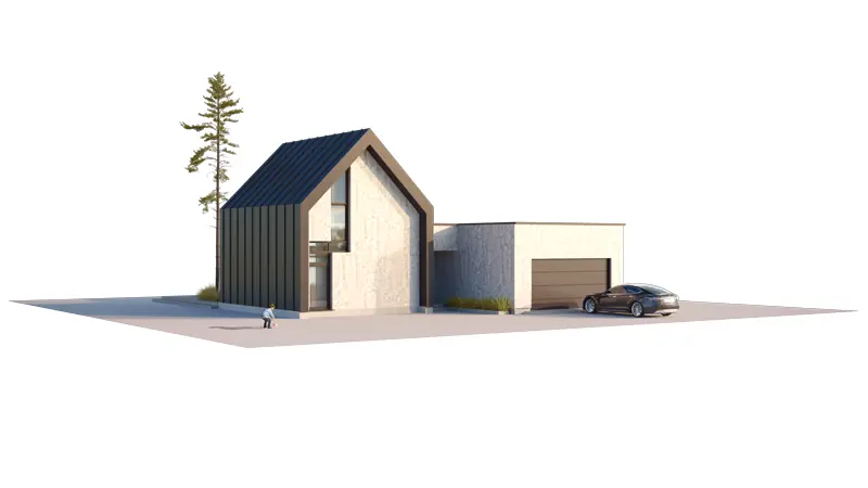 House Plan: 1243 ft², 1.5 Stories, 3 Beds, Home Office, 2 Baths, Open Floor Plan, 2-Car Garage
