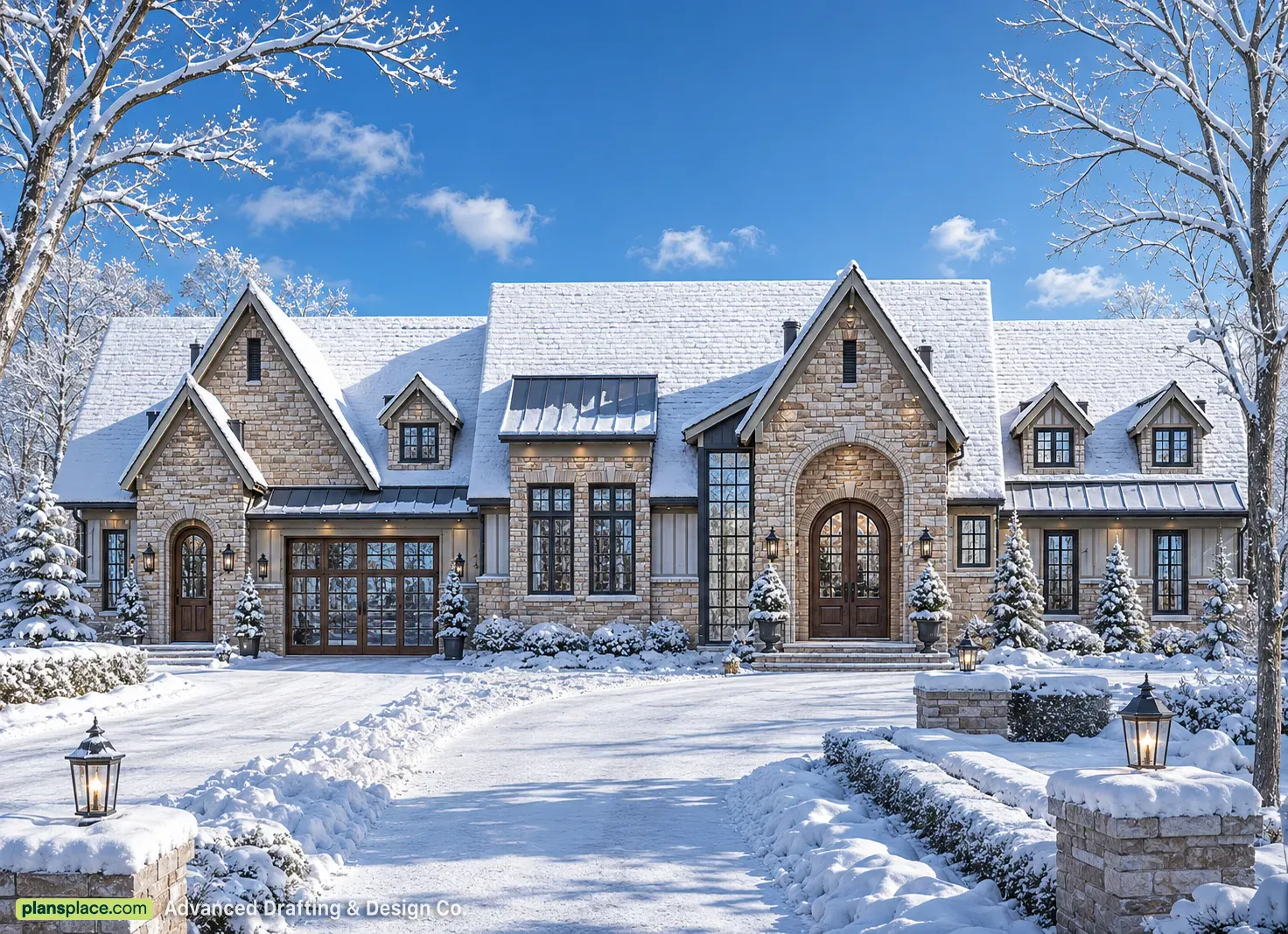 1-Story House Plan with Basement 5709 ft²: 3 Beds, Home Office, 5.5 Baths, Open Floor Plan, 3-Car Garage