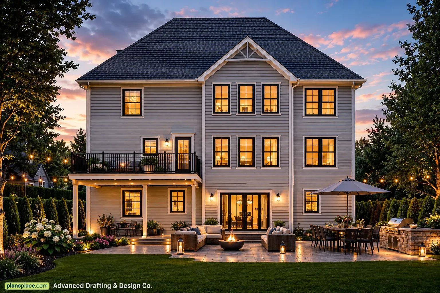 2-Story House Plan with Basement 2853 ft²: 5 Beds, Home Office, 4.5 Baths, Open Floor Plan, 2-Car Garage