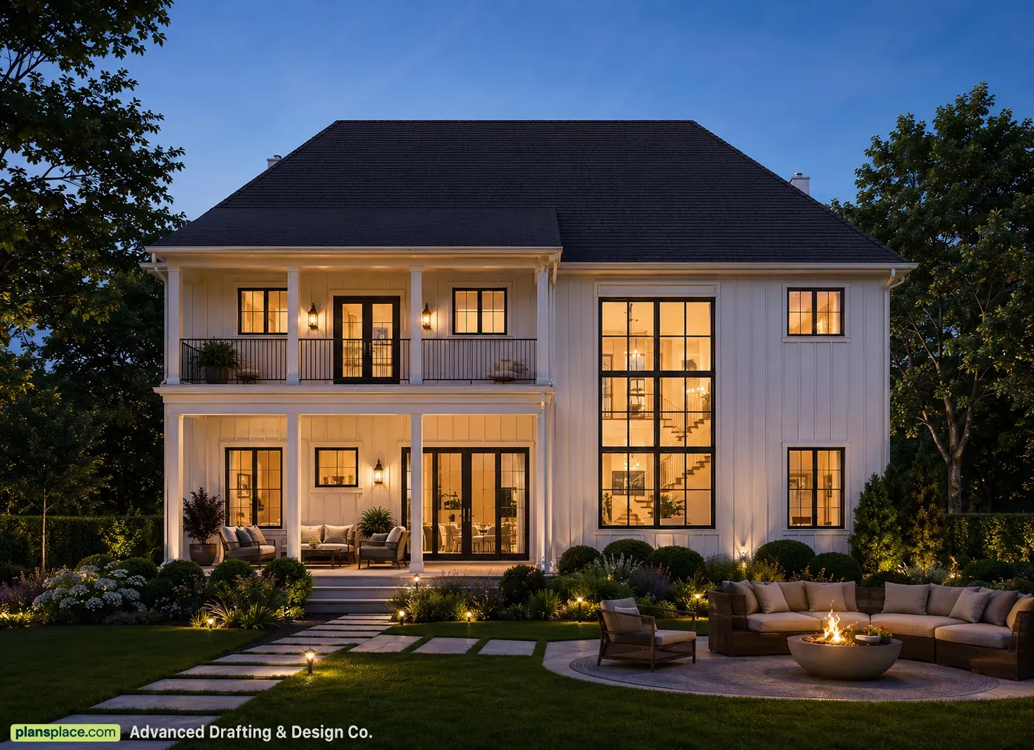 2-Story House Plan 4865 ft²: 5 Beds, Home Office, 4.5 Baths, Open Floor Plan, 2-Car Garage