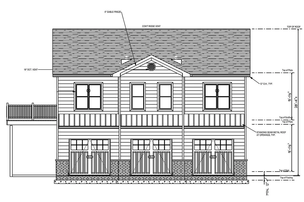 2-Story House Plan 1456 ft²: 2 Beds, 3 Baths, 3-Car Garage
