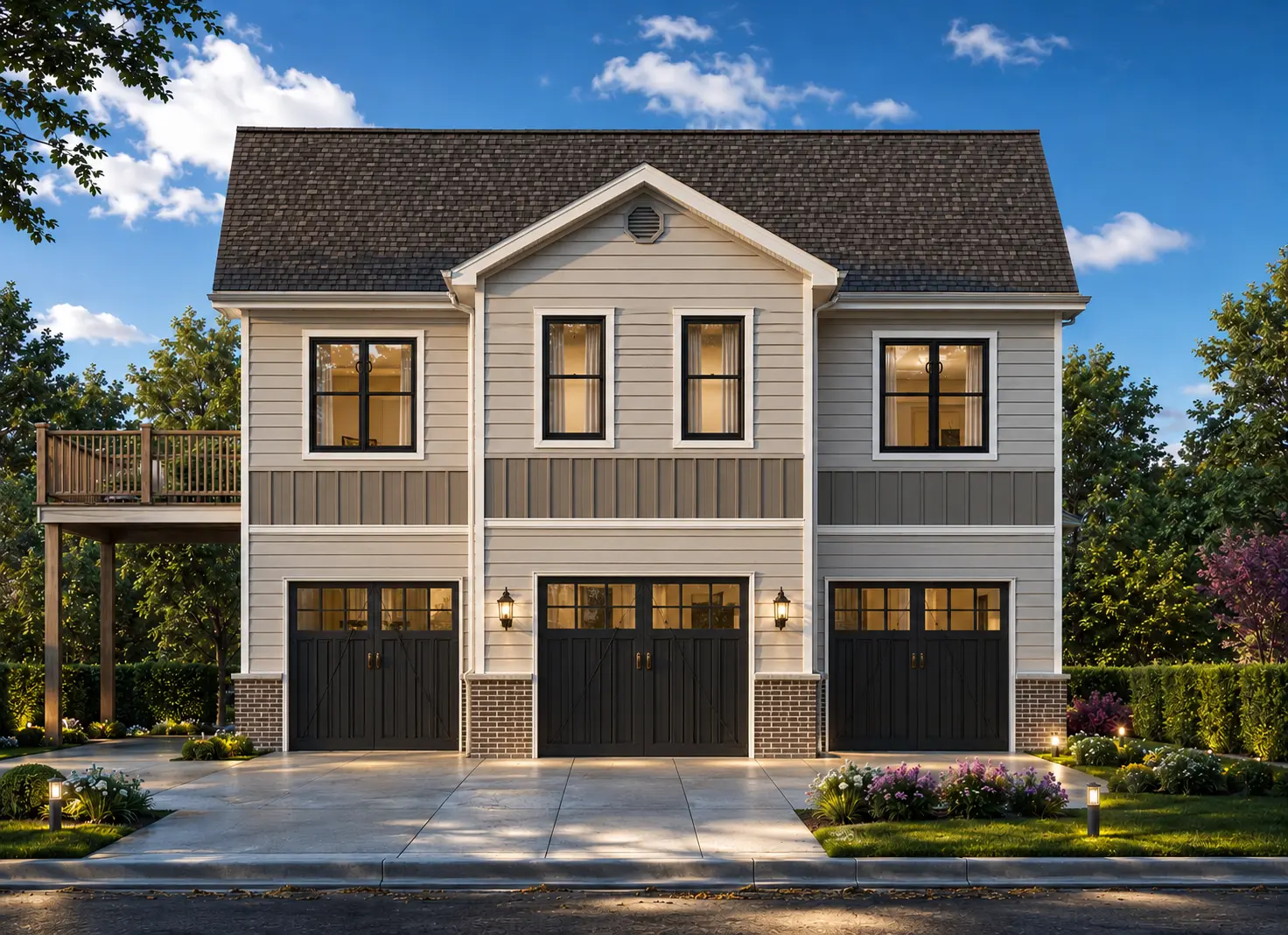 2-Story House Plan 1456 ft²: 2 Beds, 3 Baths, 3-Car Garage