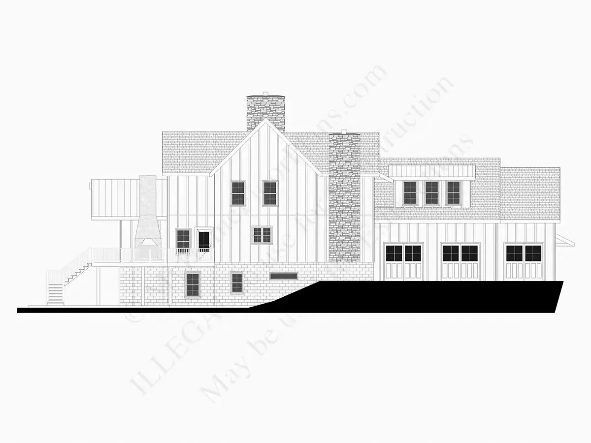 Exterior Elevations 8 – 2-Story House Plan with Basement 5013 ft²: 5 Beds, 5.5 Baths, Open Floor Plan, 3-Car Garage — 47001R