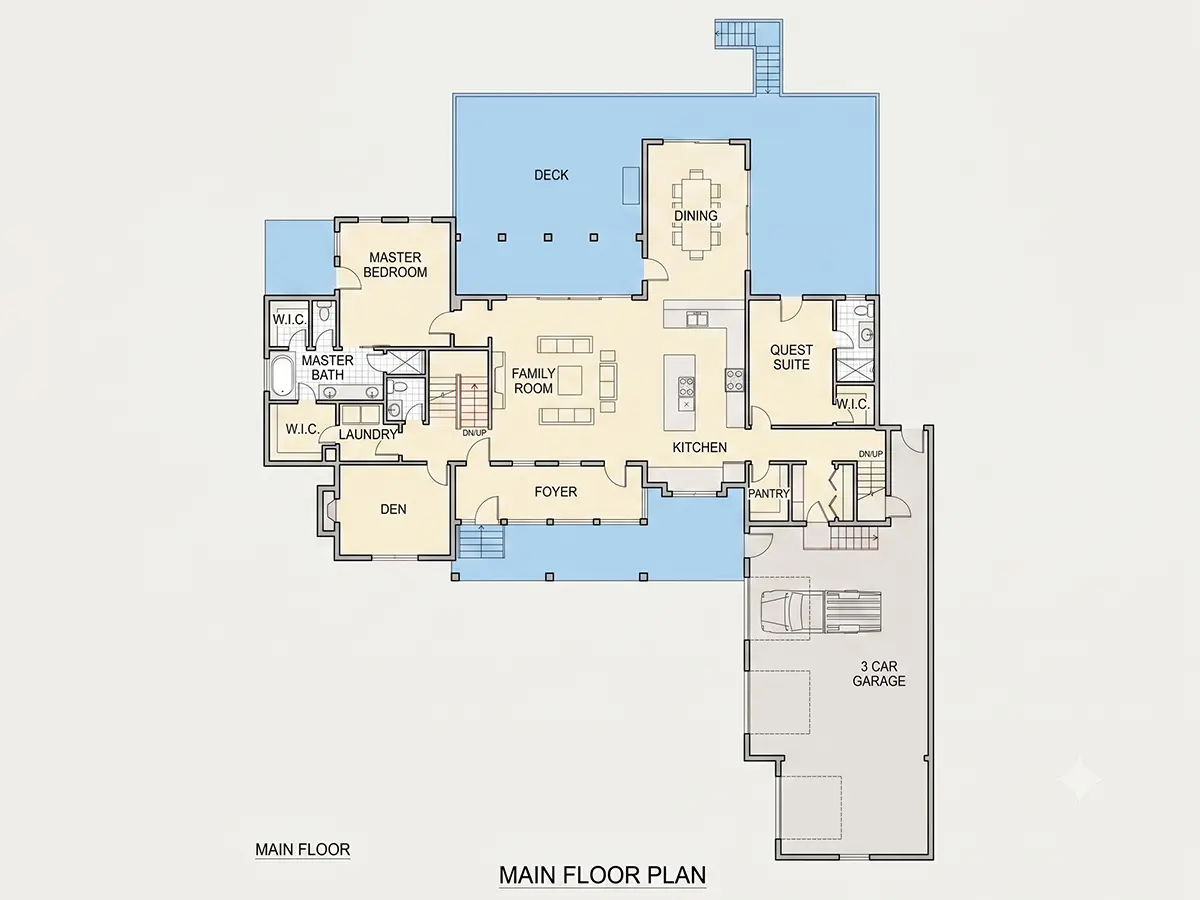 Main Floor 10 – 2-Story House Plan with Basement 5013 ft²: 5 Beds, 5.5 Baths, Open Floor Plan, 3-Car Garage — 47001R