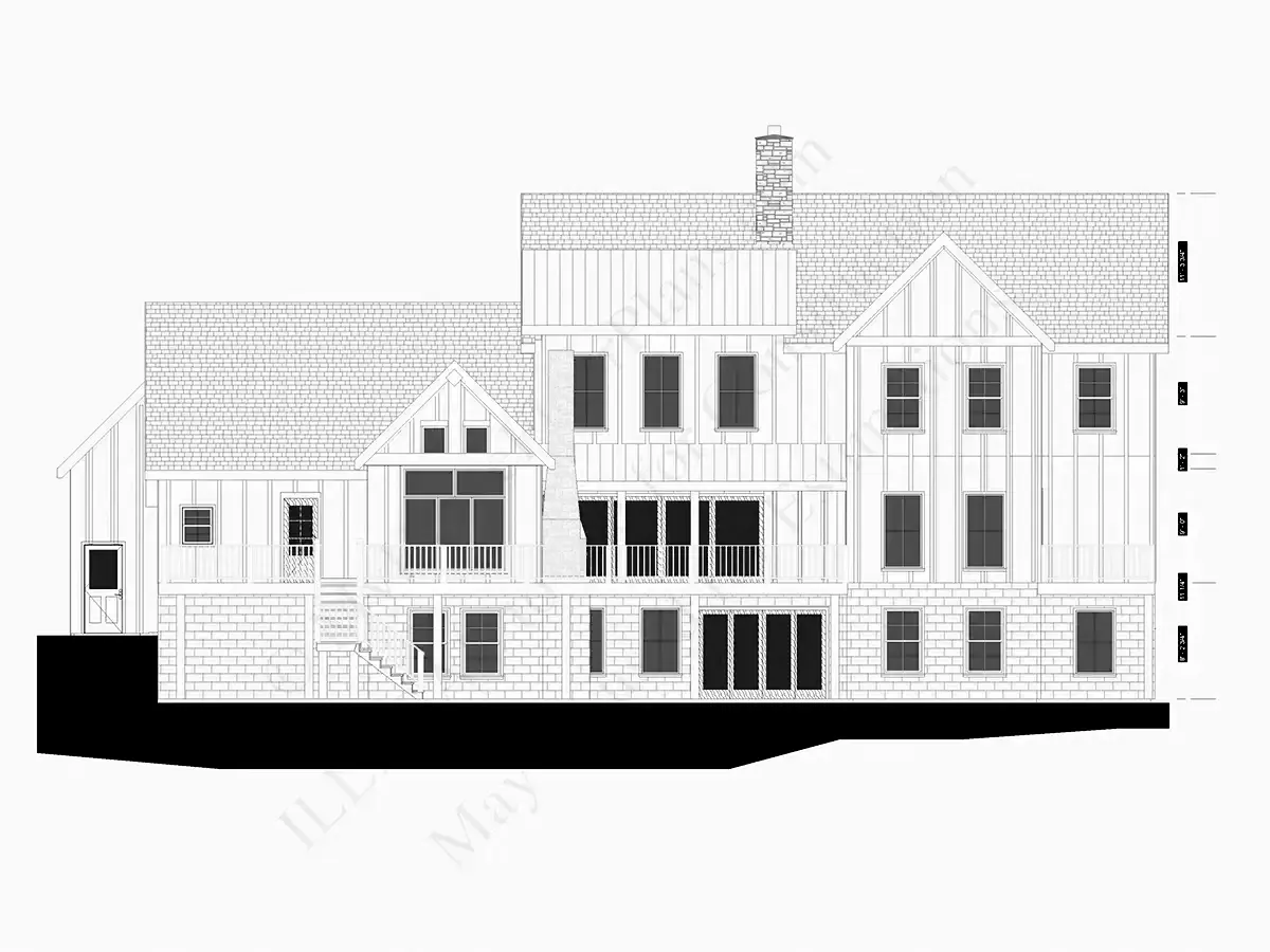 Exterior Elevations 6 – 2-Story House Plan with Basement 5013 ft²: 5 Beds, 5.5 Baths, Open Floor Plan, 3-Car Garage — 47001R