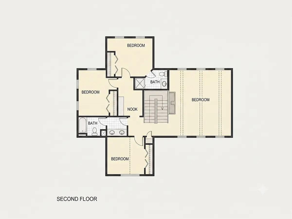 Second Floor 11 – 2-Story House Plan with Basement 5013 ft²: 5 Beds, 5.5 Baths, Open Floor Plan, 3-Car Garage — 47001R
