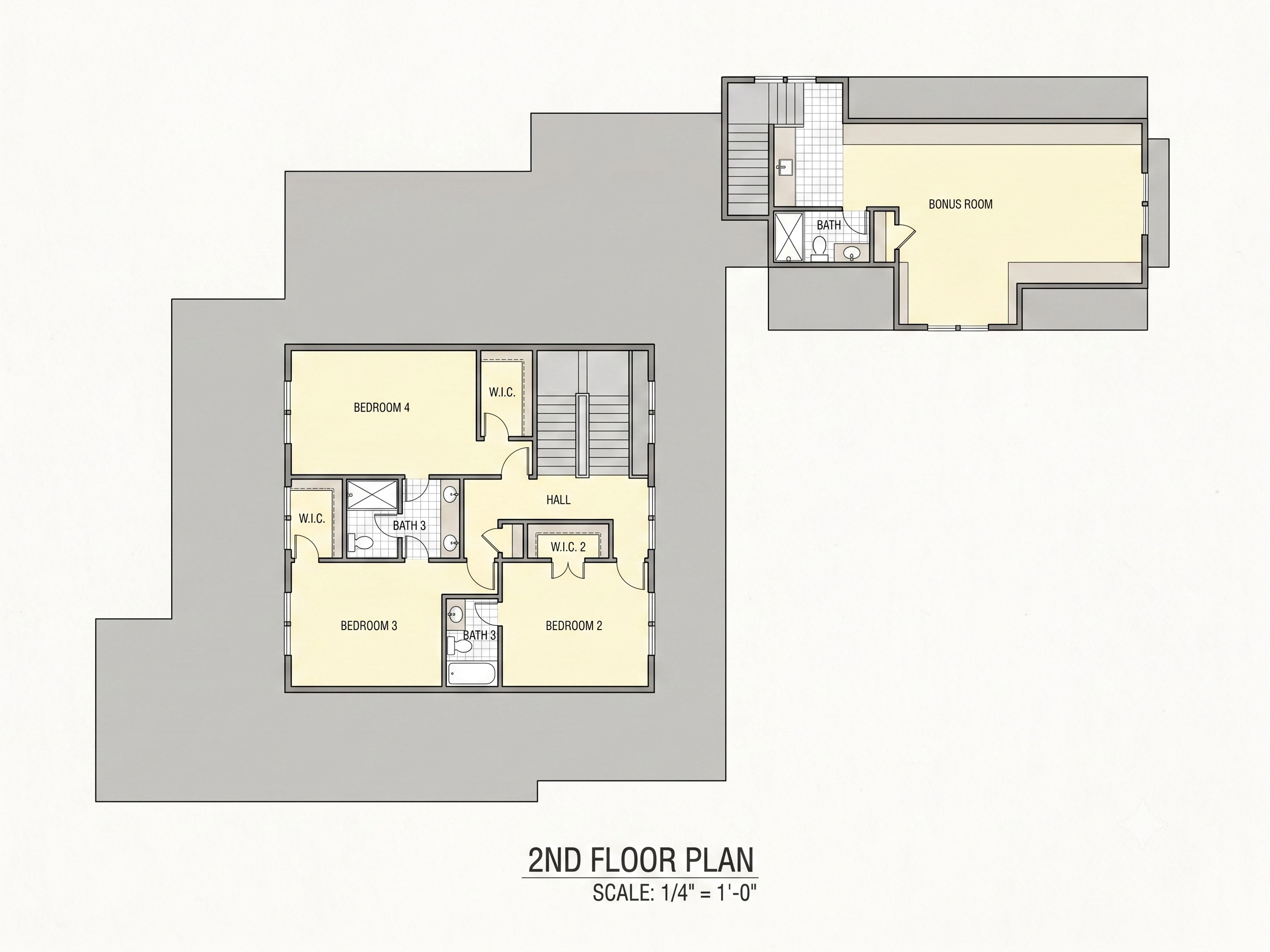Second Floor 5 – 1.5-Story House Plan 4176 ft²: 4 Beds, Home Office, 4.5 Baths, Open Floor Plan, 3-Car Garage — 64726R