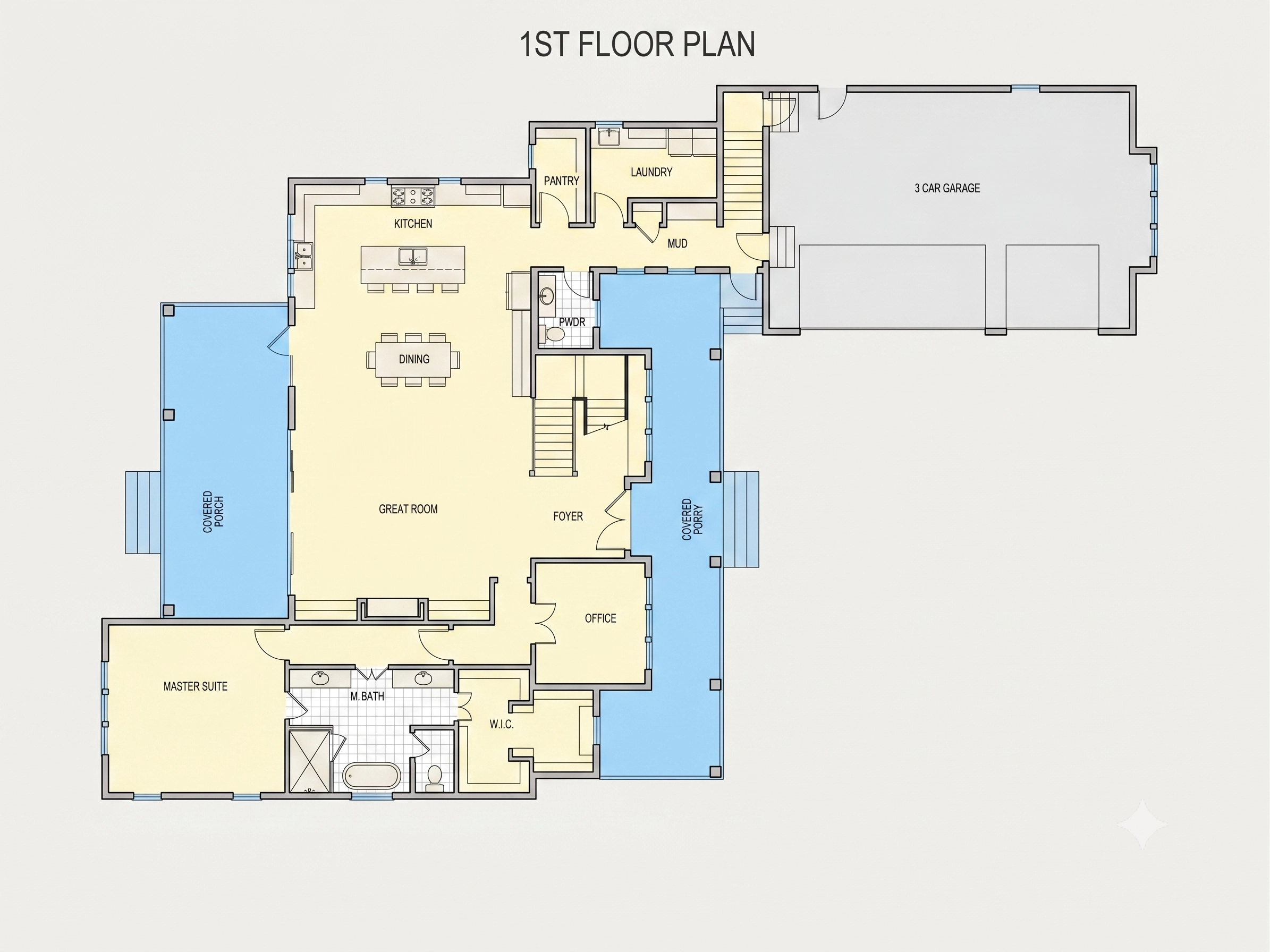 Main Floor 3 – 1.5-Story House Plan 4176 ft²: 4 Beds, Home Office, 4.5 Baths, Open Floor Plan, 3-Car Garage — 64726R