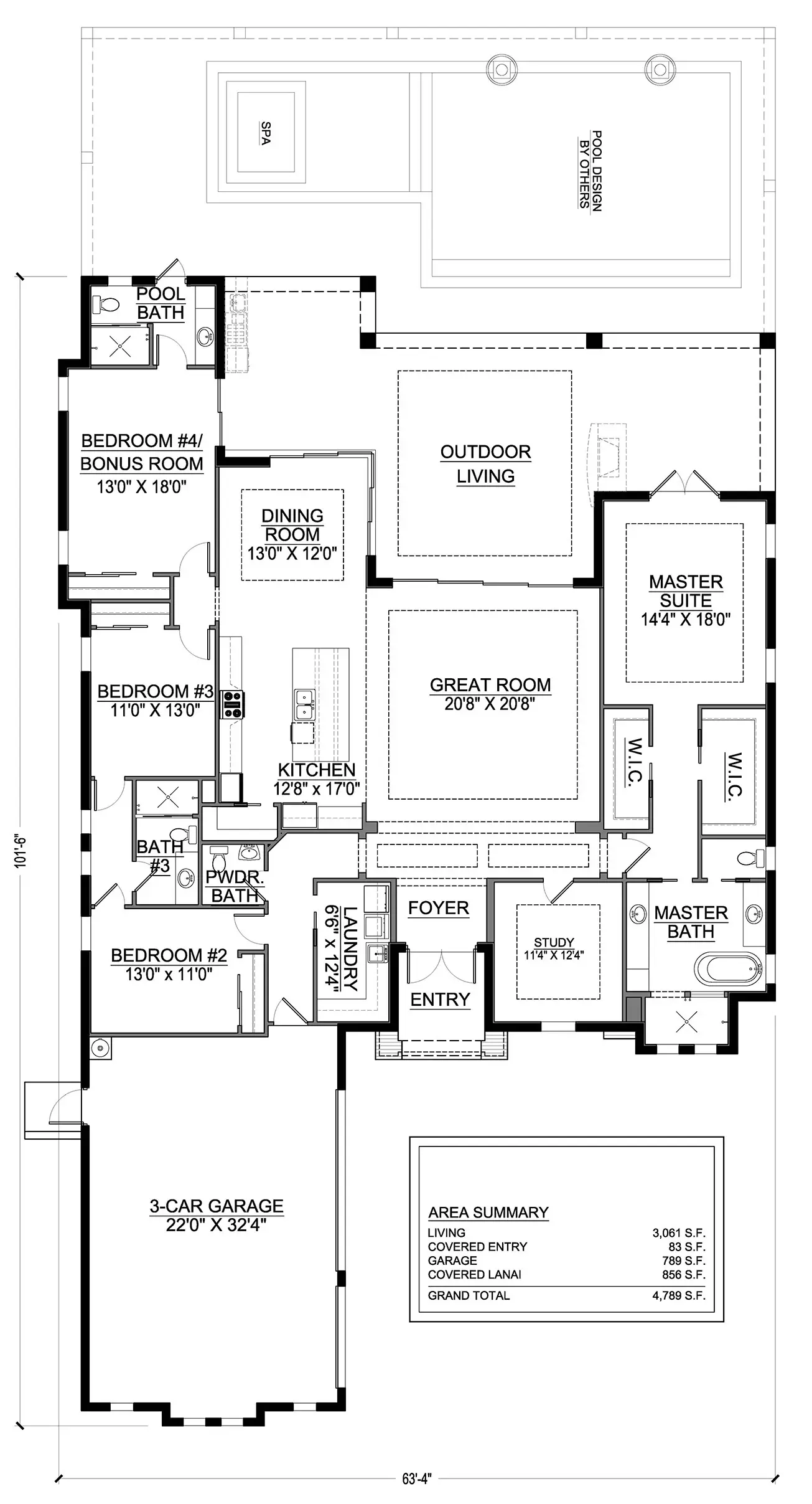 Main Floor 7 – 1-Story House Plan 3061 ft²: 4 Beds, Home Office, 3.5 Baths, Open Floor Plan, 3-Car Garage — 91480R