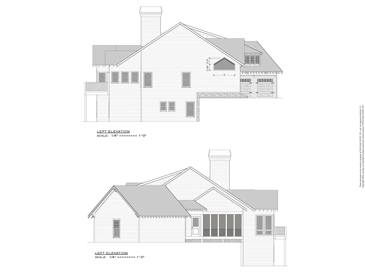 Exterior Elevations 6 – 1-Story House Plan with Basement 2109 ft²: 4 Beds, Home Office, 4 Baths, Open Floor Plan, 2-Car Garage — 48796R