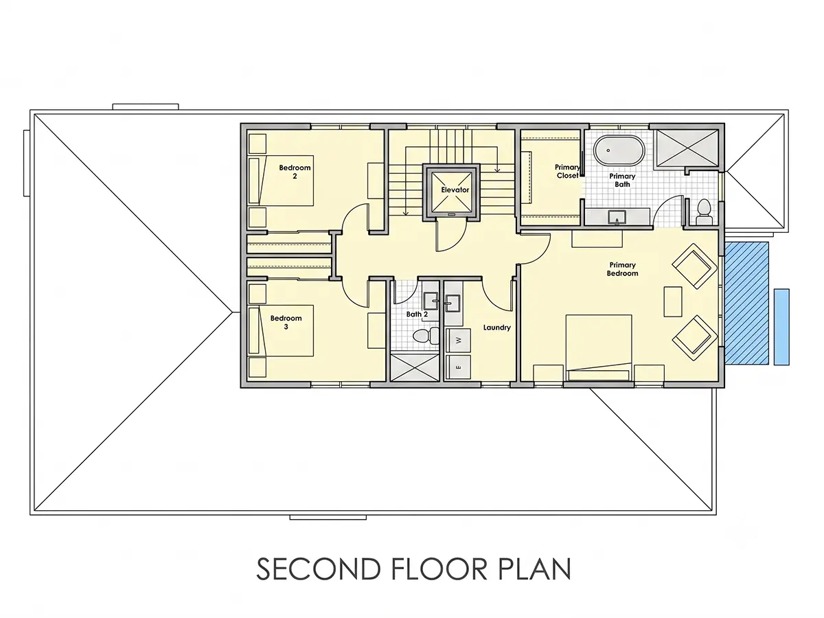 Second Floor 11 – 2-Story House Plan 3214 ft²: 4 Beds, Home Office, 3.5 Baths, Open Floor Plan, without Garage — 77169R