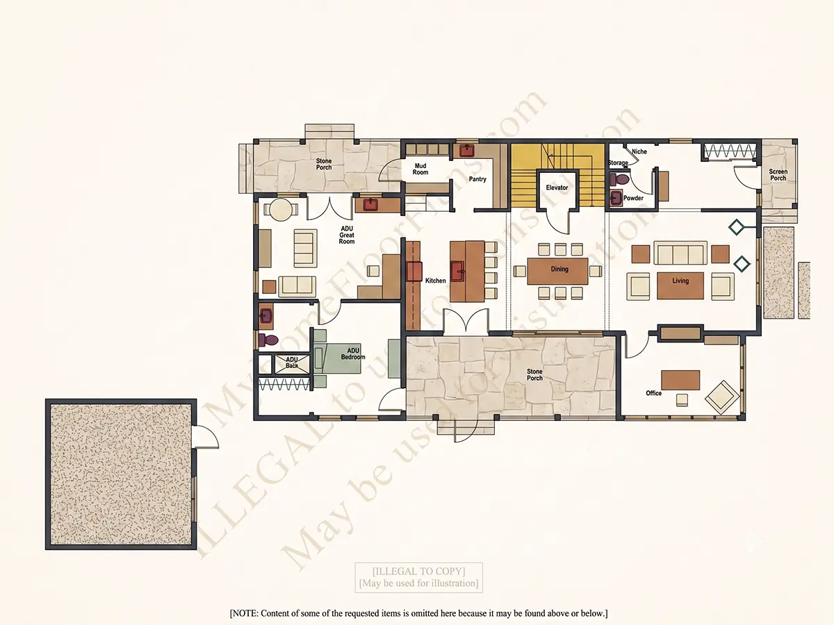 Main Floor 12 – 2-Story House Plan 3214 ft²: 4 Beds, Home Office, 3.5 Baths, Open Floor Plan, without Garage — 77169R