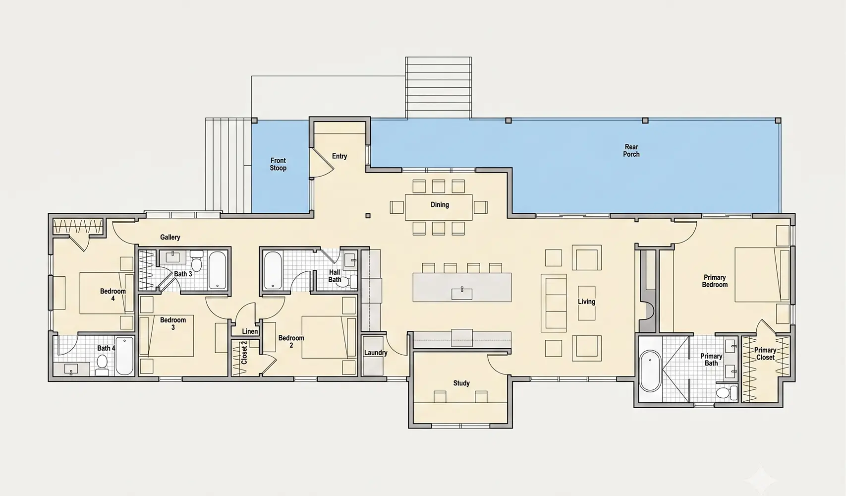 Main Floor 8 – 1-Story House Plan 2112 ft²: 4 Beds, Home Office, 4 Baths, Open Floor Plan, without Garage — 31176R