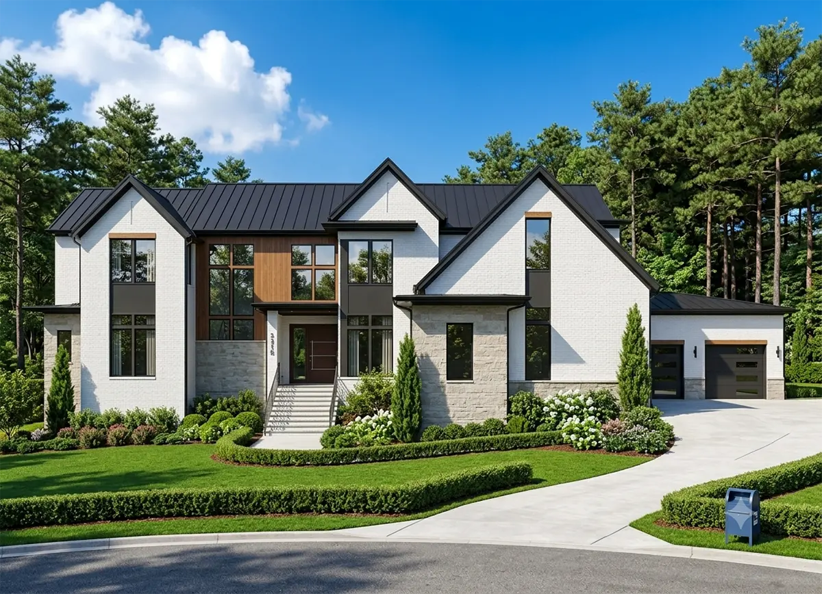 Main Images 2 – 2-Story House Plan 6261 ft²: 4 Beds, Home Office, 5.5 Baths, Open Floor Plan, 4-Car Garage — 93555R